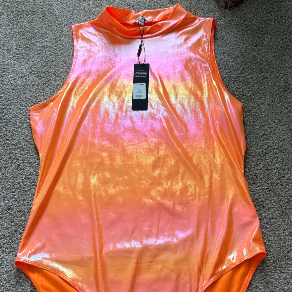 Fashion Nova Shimmering Orange Bodysuit